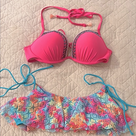 Victoria Secret and PINK Bright Multicolor Bathing Suit Tops Like New Cute! - Picture 1 of 11